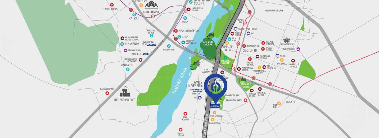 Location map of Smartworld Le Courtyard Sector 98 Noida near Noida Expressway